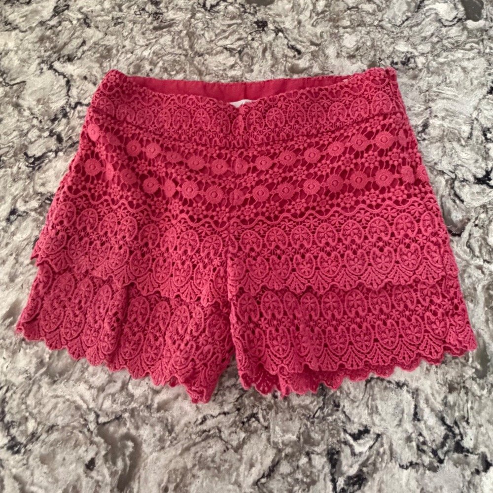 LOFT Dark Pink Riviera Shorts Crochet Lace 100% Cotton Boho Size 3 1/2" Inseam 2